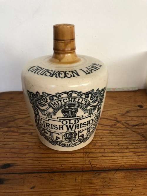 Antique Stoneware Whisky Jug Cruiskeen Lawn Mitchell's Old Irish Whisky Belfast